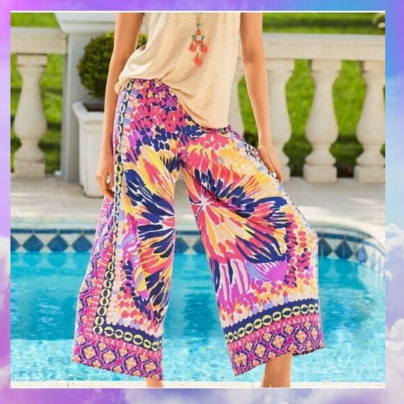Lilly Pulitzer Lisbeth Wide Leg Crop Pants in Multi Summer Sunset Small - Picture 2 of 11